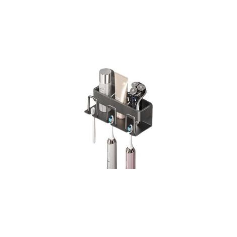 Porte-Brosse à Dents Mural en Aluminium, Support de Brosse à Dents électrique, Porte Brosse à Dents Adhésif avec 3 Tasses Support + 3 Fentes Têtes de Brosses à Dents Étagère (1/4)