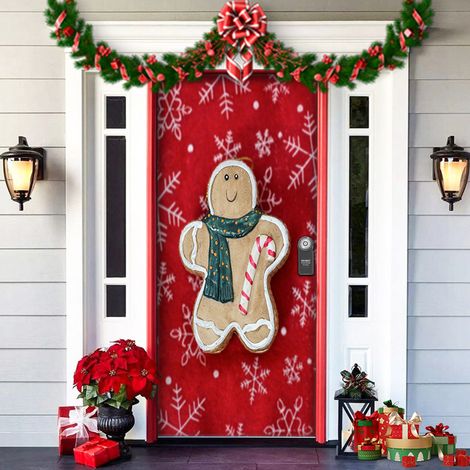 Décoration de Noël en pain d'épice pour porte, fenêtre, véranda, logo, village, décoration intérieure et extérieure, décoration hivernale pour la maison (« 203 x 91 cm », 1 pièce) (1/4)