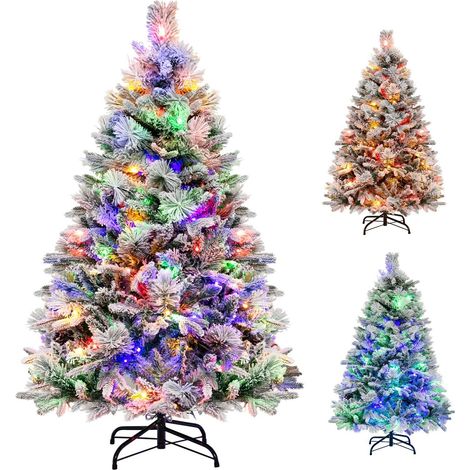 4.5 FT Pre-Lit Artificial Christmas Tree Snow-flocked Xmas Tree With 8 LED Modes (1/5)