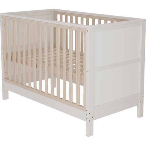 Ensemble mobilier pour chambre d'enfant avec lit à barreaux 120x60x90 cm et armoire coulissante en bois massif (1/5)