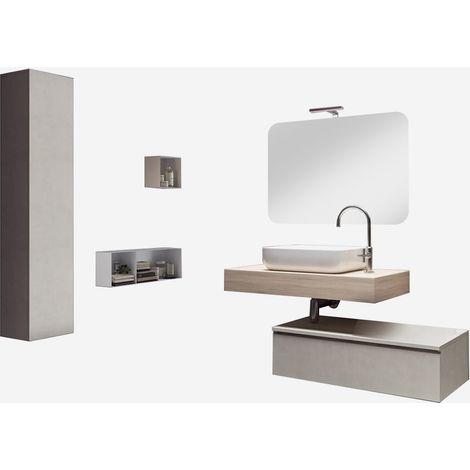 Hängender Badschrank mit Waschbecken und rechteckigem Spiegel Astra