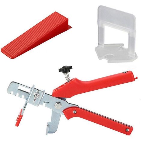 Kit de nivellement de carrelage comprenant 1 pince-poussoir de 3 mm (1/8 pouce), 100 cales de nivellement de 1/2/3 mm, 100 coins réutilisables et un ensemble d'outils pour la pose de carrelage. (1/5)