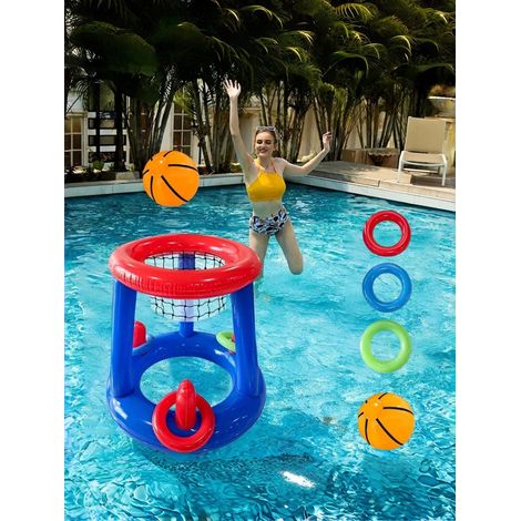 Set de panier de basket gonflable pour piscine avec balle, jeux aquatiques, pour adultes et divertissement familial, set de 5 pièces (1/4)
