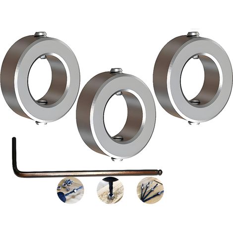 Butée de Profondeur de Foret, Butée de Profondeur Colliers Anneau Positionneur Durable Foret À Bois (ID:16mm, 3pcs), avec clé Hexagonale (1/4)