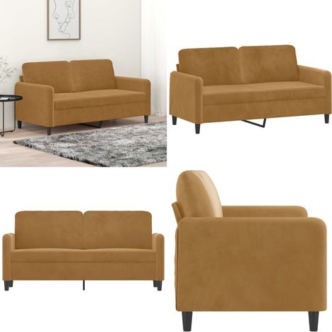Canapé à 2 places Marron 140 cm Velours - Canapé Deux Places - Canapé Velours - Canapé Marron - Meuble Salon - Fauteuil Relaxant - Home & Living (1/5)