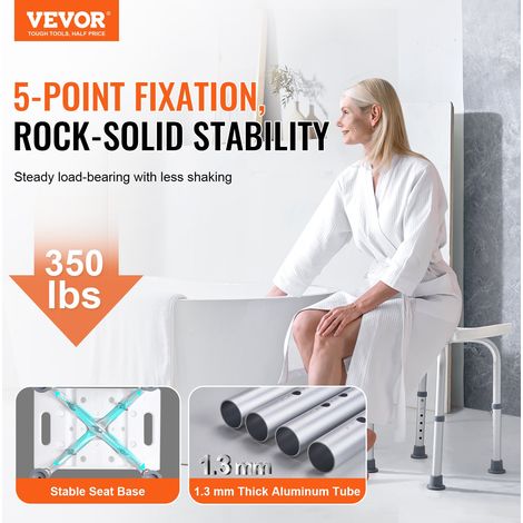 Siège de Douche Antidérapant Hauteur Réglable 360-485 mm Tabouret de Douche Charge 158,8 kg Chaise de Douche en Alu et PE Aide à la… (1/5)