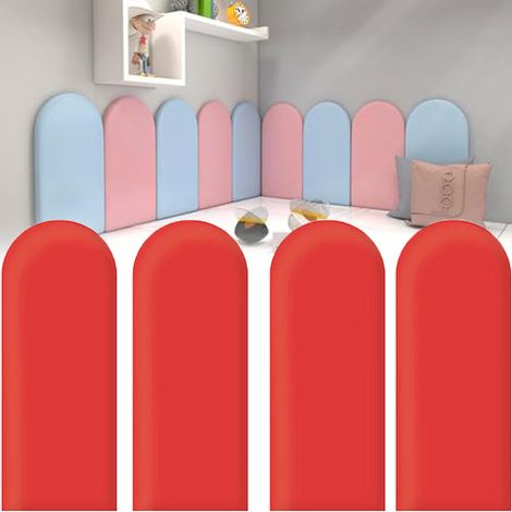 SIENTICE 4 Pieces 3D Wall Panels, 2040cm, Self-Adhesive Soft Mat, Anti-Collision Wall Mat for Children's Room (Red)