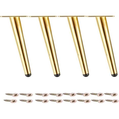 Pieds de table en métal, pieds de canapé inclinés, pour régler la hauteur de la table, doré, lot de 4, 10 cm (1/4)