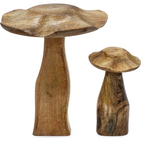 Mangoholz Deko Pilz 3er Set natur - 20 und 13 cm - Holz Waldpilz Dekofigur - Holzpilz Dekopilz