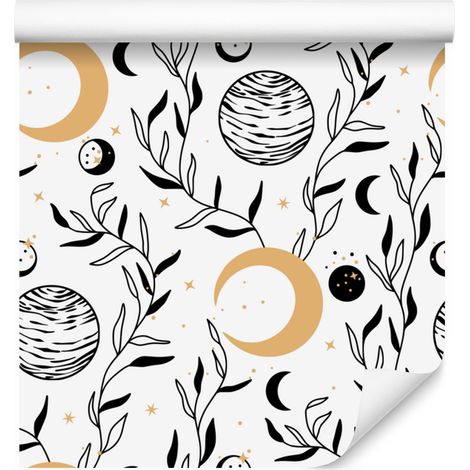 Papier peint noir et crème « Femmes et astrologie » pour salon et chambre 50x1000 cm (1/5)