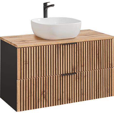 Waschtisch 100cm Gaia mit 2 Schubladen, Eichenoptik und Schwarz (1/5)