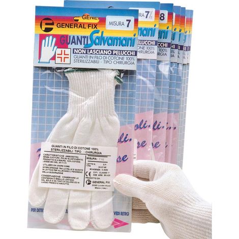 Guanti Salvamani in filo di cotone 100% sterilizzabili tipo chirurgia antisettici Misura 7,5: 7,5