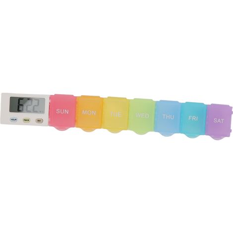 Étui à médicaments électronique 7 compartiments, grand format, amovible et lavable, avec minuterie de rappel, pratique pour les voyages. (1/5)