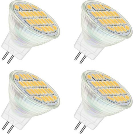 MR11 GU4 12V LED 4W Blanc Chaud 3000K, 350LM, 120° 35mm MR11 35W Halogène Équivalent, AC DC 24V 12V Spot LED Encastrable GU4 pour Meuble Cuisine Camper, non-dimmable, lot de 4 [Classe énergétique A+] (1/5)