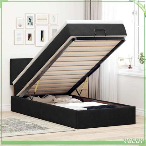 Lit ottoman - 3312514 - Velours noir - Rangement hydraulique - Matelas 80x200 LED intégrée (1/5)