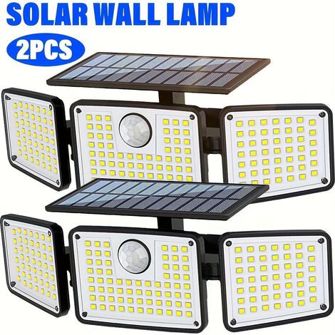 Lot de 2 lampes solaires d'intérieur et d'extérieur, éclairage LED à capteur de présence humaine, éclairage de rue étanche, éclairage de jardin, couloir, classe énergétique A (1/5)