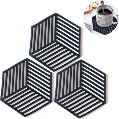 Sous-verres - Feutre et Silicone - Résistant Chaleur - Pour Café Thé Boissons - Lot de 3 (1/4)