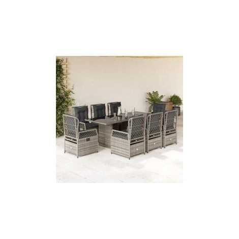 Ensemble à manger de jardin 9 pcs coussins gris résine tressée (1/5)