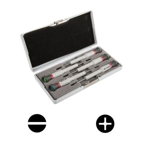 Facom – Coffret de 5 tournevis de précision Micro-Tech Fente/Plat et Phillips – Manches avec codes couleur – Grand dégagement de lame pour bonne vision