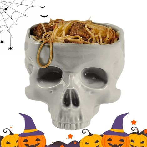 Bol crâne d'Halloween - Bol à pâtes crâne, pelle à bonbons et distributeur de punch pour bar à domicile, décoration de table gothique vintage, accessoires de cuisine gothiques (1/5)