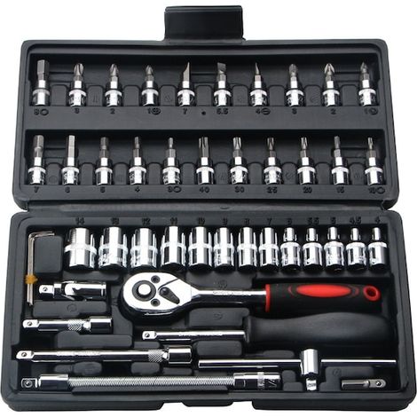 Coffret de 46 clés à douille KkvoGmle, en acier, pour la réparation automobile, avec étui, noir/argent (1/5)