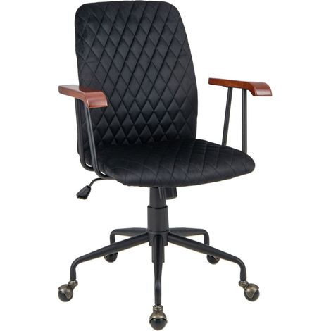 Velvet Office Chair Ergonomic Mid-back Computer Desk Chair W/Rubber Wood Armrest (1/3)