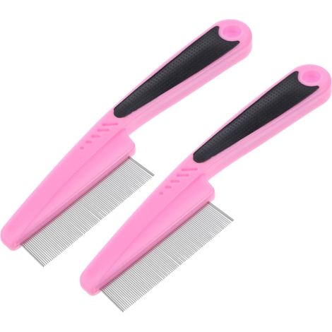 Lot de 2 peignes anti-puces pour chats et chiens, peignes démêlants à dents fines, peignes de nettoyage, rose (1/4)