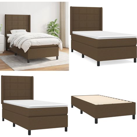 Sommier à lattes de lit avec matelas Marron foncé 90x190 cm - Lit Double - Lit Plateforme - Matelas À Ressorts Ensachés - Literie - Chambre À Coucher - Home & Living (1/5)