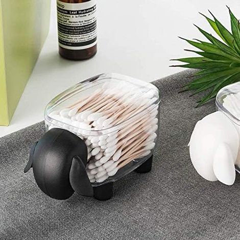 Boîte à  Rangement Maquillage Transparent pour Coton Tige et Coton, Porte-Cure-Dents Distributeur de Cure-Dents Noir  12.5×7×8.5cm