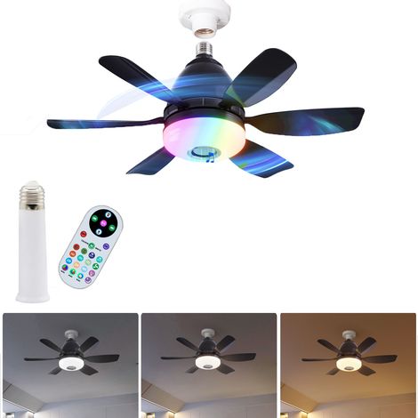 Ventilateur de plafond noir à vitesse réglable, tige d'extension incluse, minuterie, changement de lumière tricolore, fonction musicale, avec éclairage (1/5)