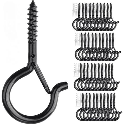 Crochets plafond à visser pour plantes suspendues guirlandes lumineuses d'extérieur pour terrasse mur lot de 40 Bois Noir (1/4)