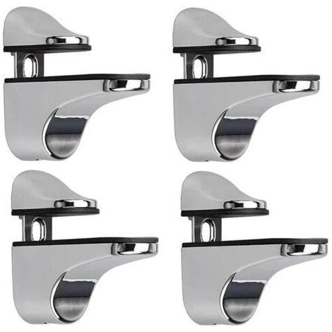 Support d'étagère en verre réglable – Lot de 4 – Alliage de zinc – Fixation murale – Pour étagères en verre ou bois (1/5)