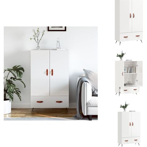 Highboard Hochglanz-Weiß 69,5x31x115 cm Holzwerkstoff - Sideboard - Wohnzimmertisch - Holz Sideboard - Weißer Schrank - Regal (1/5)