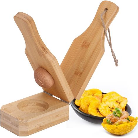 Presse à plantains 2 en 1 pour tostones farcis - Moule à banane pressée en bambou - Tostonera pour tostones garnis (1/5)