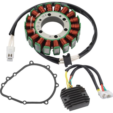 Kit de réparation du système de charge Kawasaki ER-6N ER650 comprenant bobine/redresseur/tampon papier, compatible avec les modèles de motos 2006-2011 (ensemble de 3 pièces). (1/4)