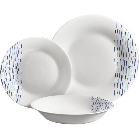 Set di 18 piatti piani, bianchi e neri