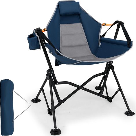 Pour camping et extérieur grand confort chaise pliante inclinable 90-150° avec repose-tête rembourré et sac bleu (1/5)