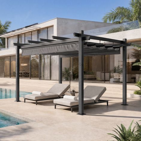 Devoko – Pergola jardin 3x4m avec toit ouvrant réglable – Structure aluminium anti-rouille – Toile polyester anti-UV – Fixations incluses (1/5)