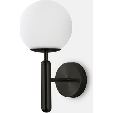 AMXCNOY Applique murale en verre sphérique E14, aluminium noir, IP20, 40 W max, diamètre 150 mm, éclairage homogène pour salon et entrée (1/5)