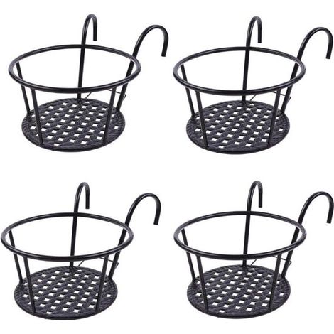 Lot de 4 paniers suspendus métalliques – Noirs – Pour orchidées et plantes grasses – Balcon et mur (1/5)
