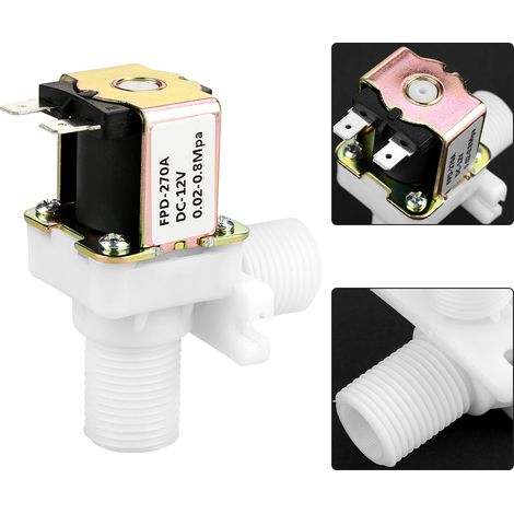 Électrovanne d'arrivée d'eau sous pression 12 V à 4 points normalement fermée, électrovanne en plastique normalement fermée, vanne d'arrivée d'eau (1/4)