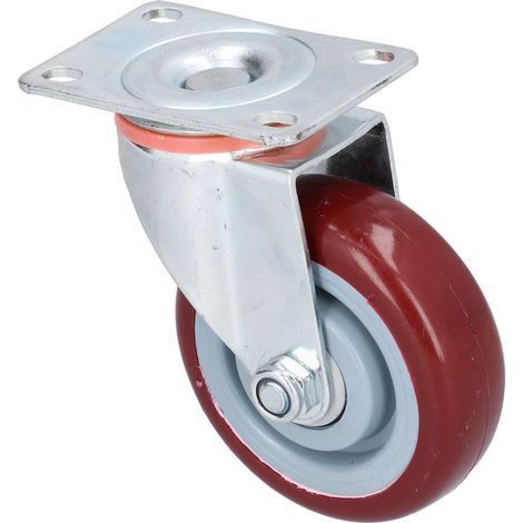 Roue pivotante industrielle lourde, roulette fixe et orientable silencieuse, polyuréthane rouge, équipement stable (1/5)