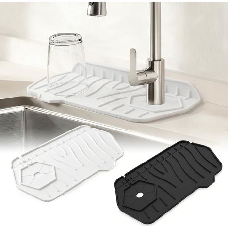 Tapis de Robinet Cuisine Trou Latéral, Tapis de Robinet en Silicone, Pliable Plateau Anti-Gouttes pour Robinets, Utilisable des Deux Côtés pour Gauche Droit, Cuisine, Salle de Bain, 2 PCS (1/5)