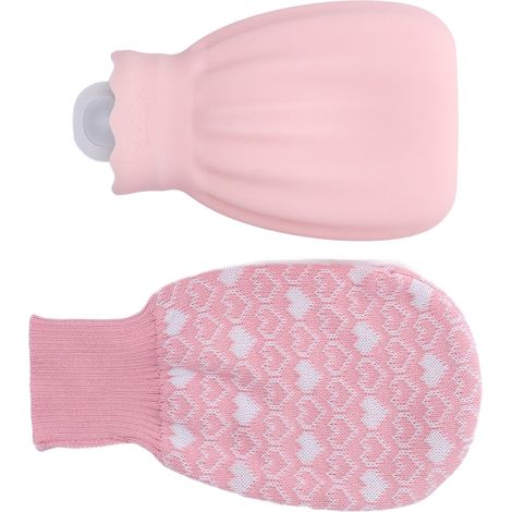 Bouillotte en silicone anti-explosion avec housse tricotée pour la maison et le bureau, 550 ml, rose (1/5)