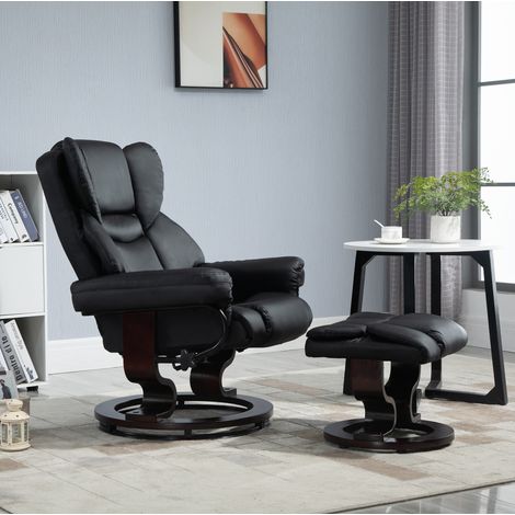 Poltrona relax girevole con poggiapiedi, reclinabile 145°, similpelle nera HAVRYA (1/5)