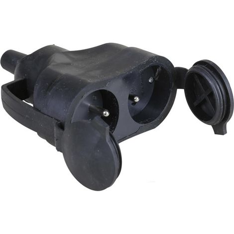 Fiche double femelle étanche en caoutchouc 2P+T 16A IP44 (1/3)