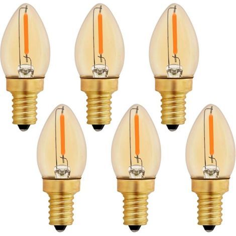 C7 E12 220V LED-Glühbirne, Vintage-Edison-Kerzenbirne E12 0,5W Ersatz für 5W, bernsteinfarbene E12 LED-Filamentbirne, dekorative Nachtlichtbirne, warmweiß 2200K, nicht dimmbar, 6er-Pack