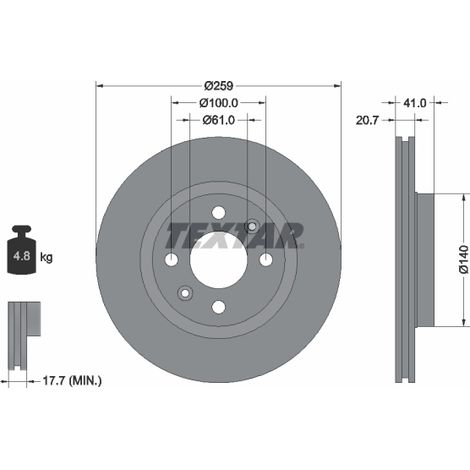 Lot de 2 Disques de frein Textar 92292103 DACIA 4020600Q0E 4020600Q0K 4020600QAA