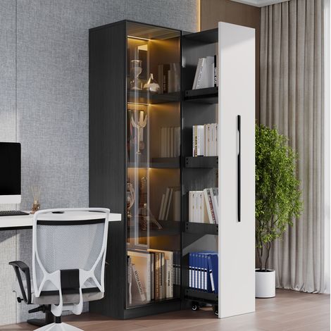 MEUBLIV Vitrine 70x40x160 cm noir et blanc – LED, verre trempé, 2 colis (1/5)