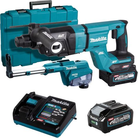 SDS-PLUS 40 V max. Li-Ion-Bohrhammer – 28 mm XGT mit Saugset – MAKITA – mit 2 40 V 4,0 Ah-Akkus – Ladegerät – Box – HR007GM202